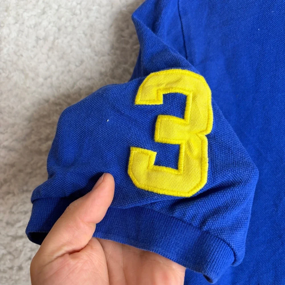 Polo Ralph Lauren Big Pony Polo Shirt Mens XXL Blue Yellow Number 3 Patch Cotton
